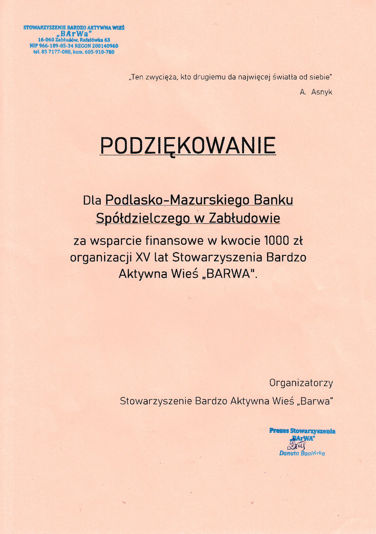 Podzikowanie Barwa 21042023